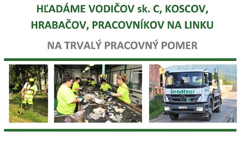 Hľadáme vodičov sk.C, koscov, hrabačov, pracovníkov na linku na trvalý pracovný pomer