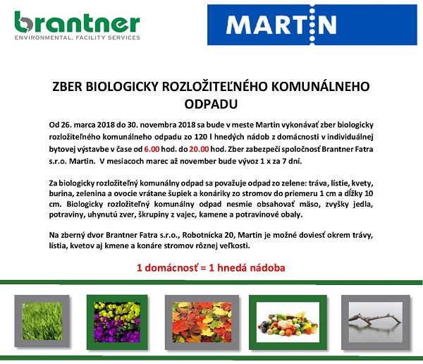 Harmonogram vývozu biologicky rozložiteľného komunálneho odpadu v meste Martin