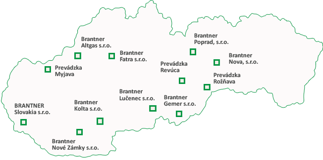 Mapa pobočiek Brantner Slovakia